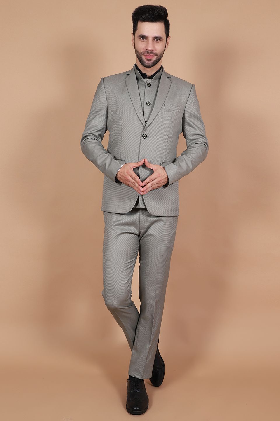 Buy WINTAGE Men's Polyester Cotton Grey Three Piece Suit : Grey
