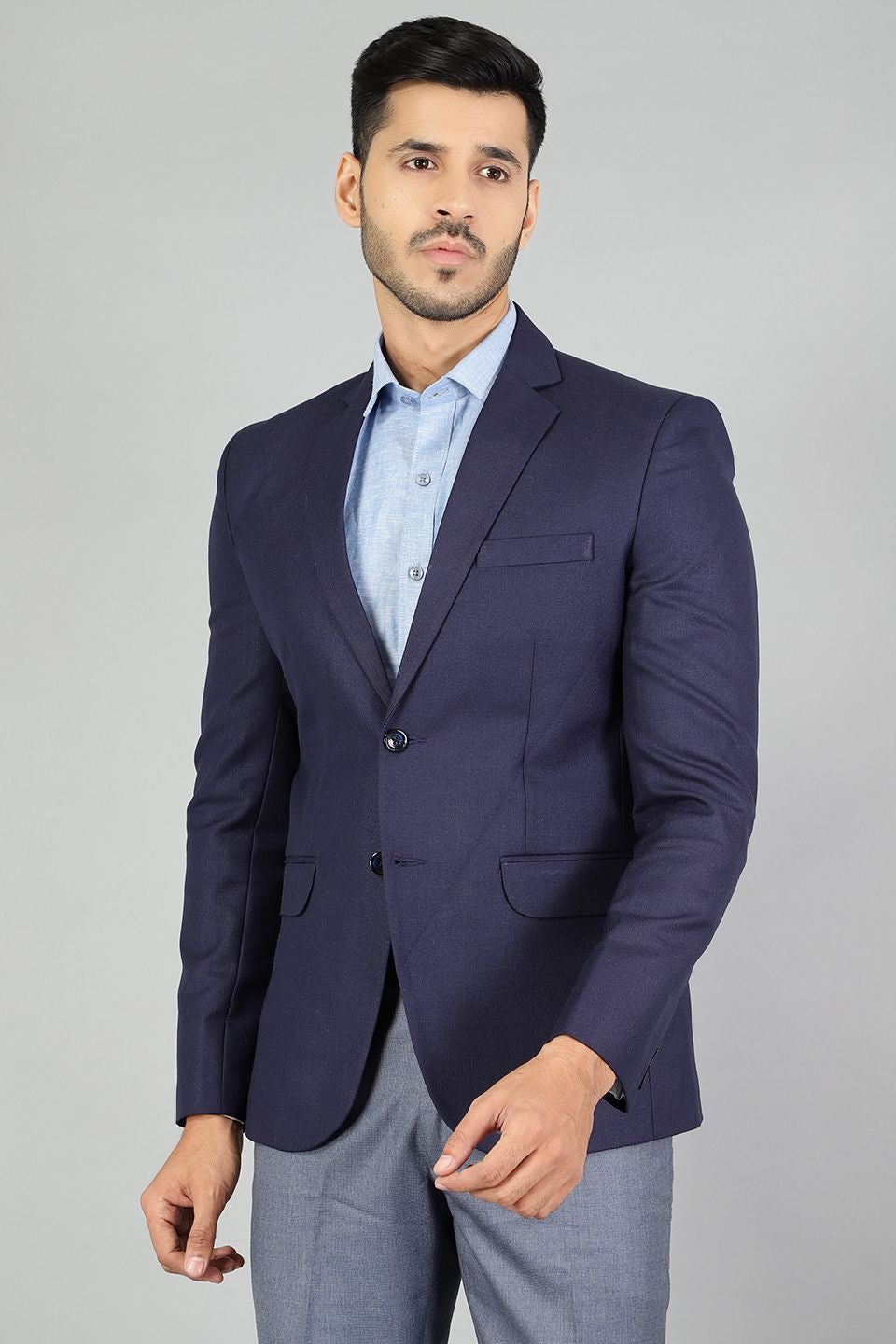 Buy Polyester Cotton Plain Blue Blazer From WINTAGE Online