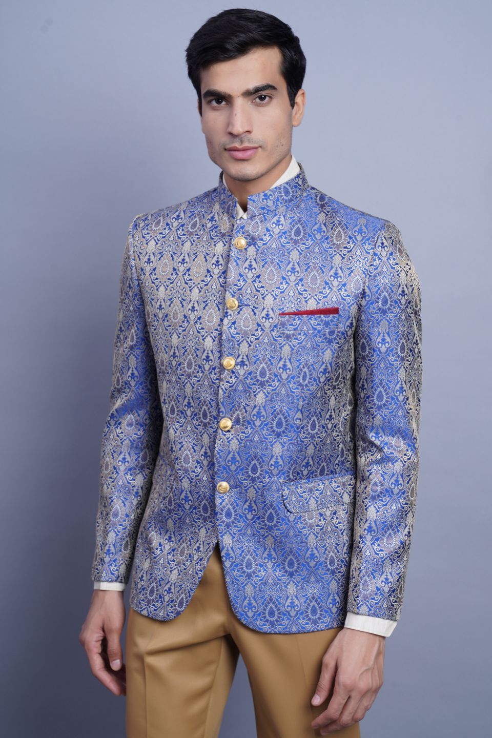Blue bandhgala blazer clearance