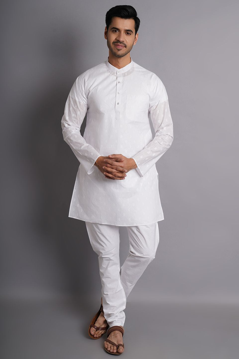 White printed kurta pajama best sale