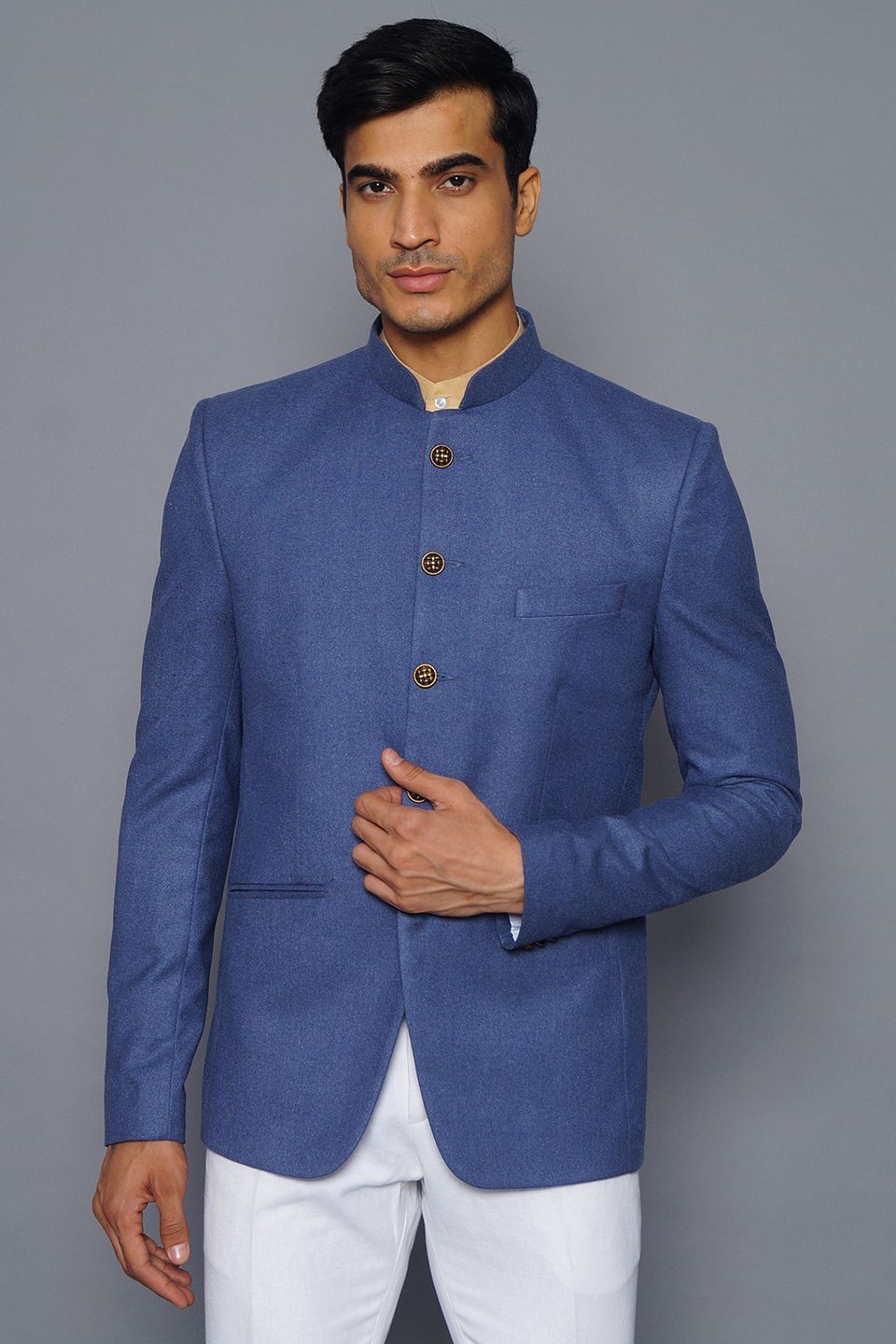 Blue bandhgala blazer discount