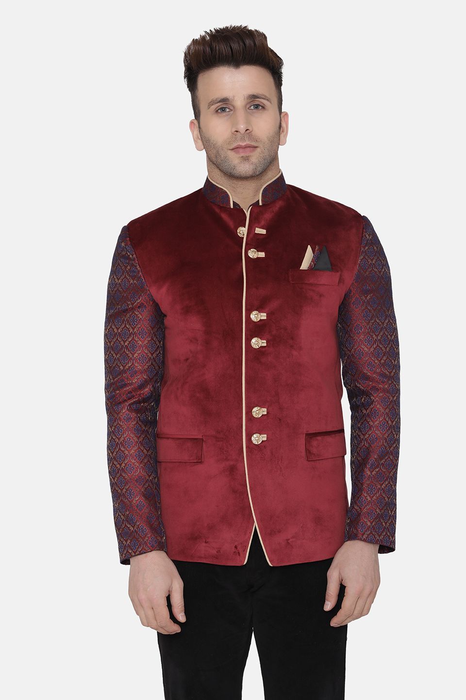 Wintage Men's Velvet Casual and Festive Indian Jodhpuri Grandad