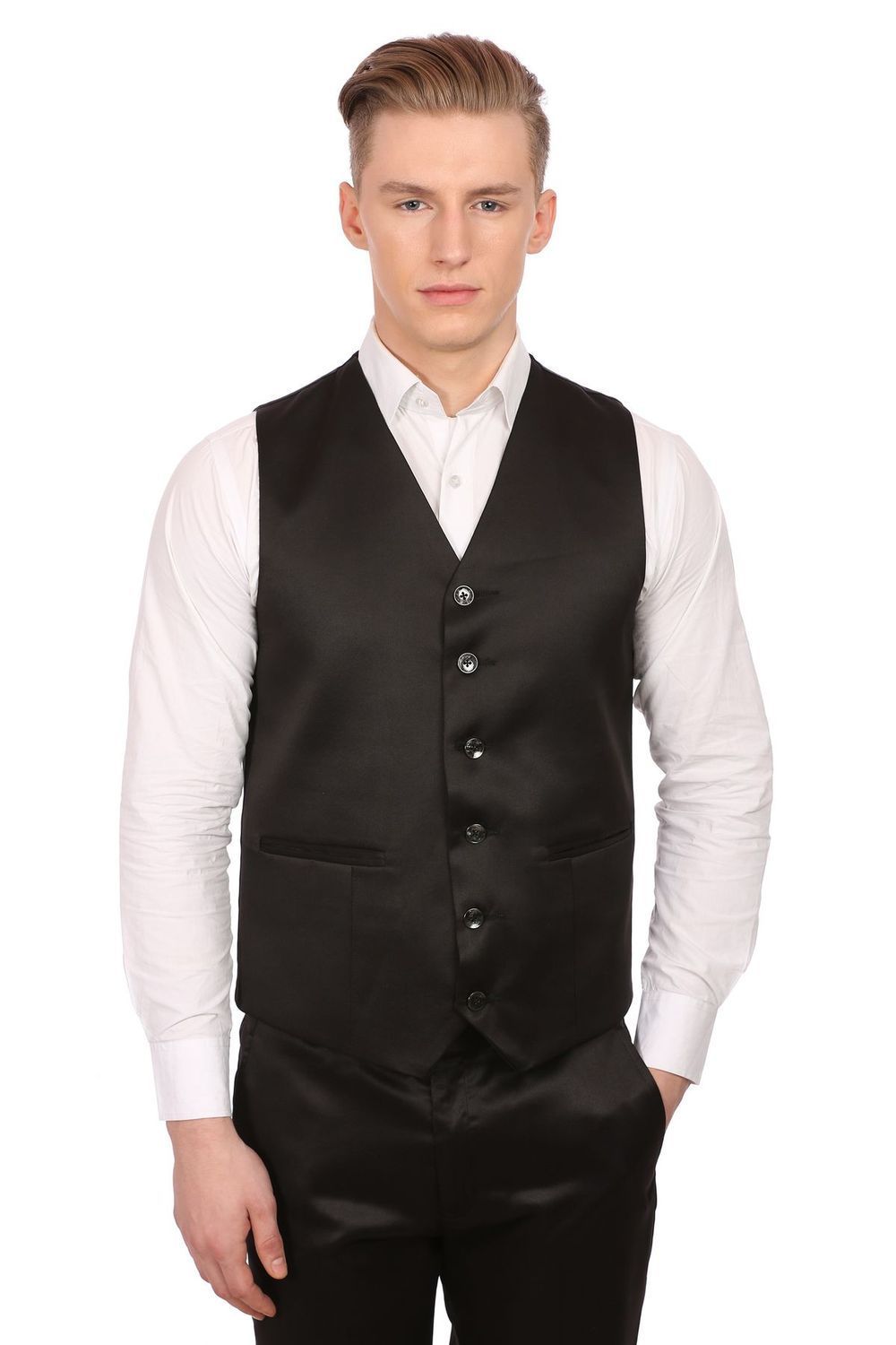 Wintage Men's Poly Blend Notched Lapel Black Tuxedo Vest