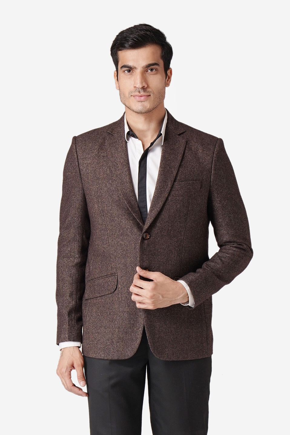 WINTAGE Men's Tweed Casual and Festive Blazer Coat Jacket: Dark Brown Dark Brown / 46 / 2X-Large
