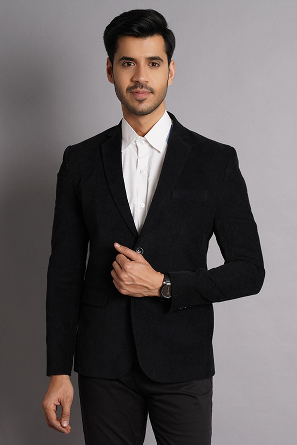 Buy WINTAGE Men's Corduroy Cotton Black Solid Blazer Online