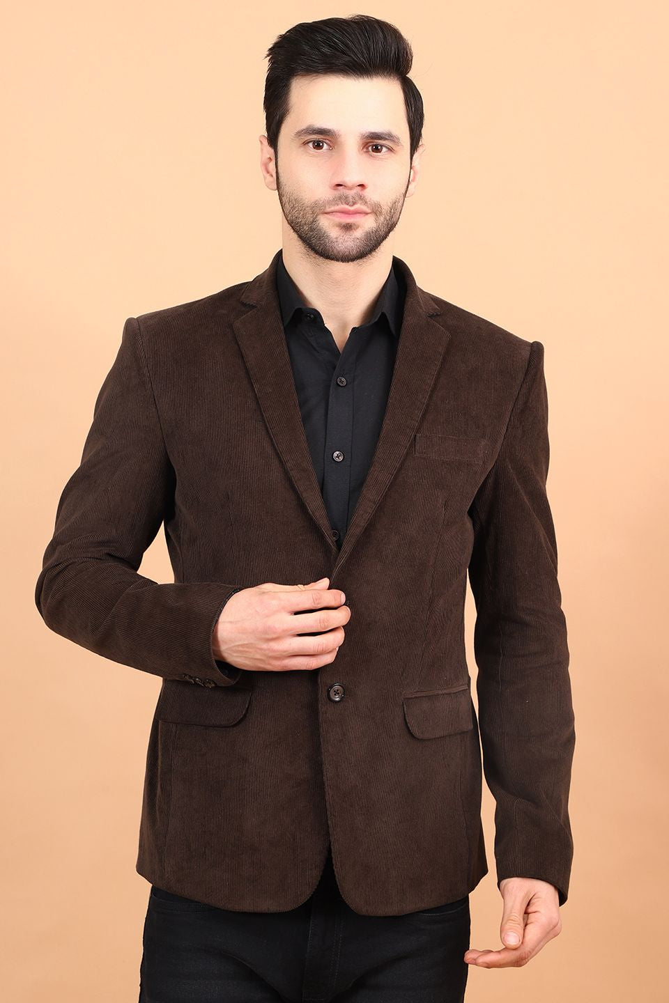 Buy Wintage Men's Corduroy Cotton Brown Blazer Brown