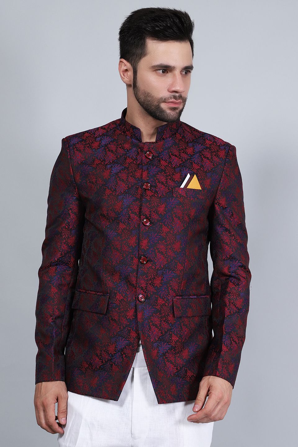 Buy WINTAGE Men s Banarasi Rayon Cotton Red Blazer Red