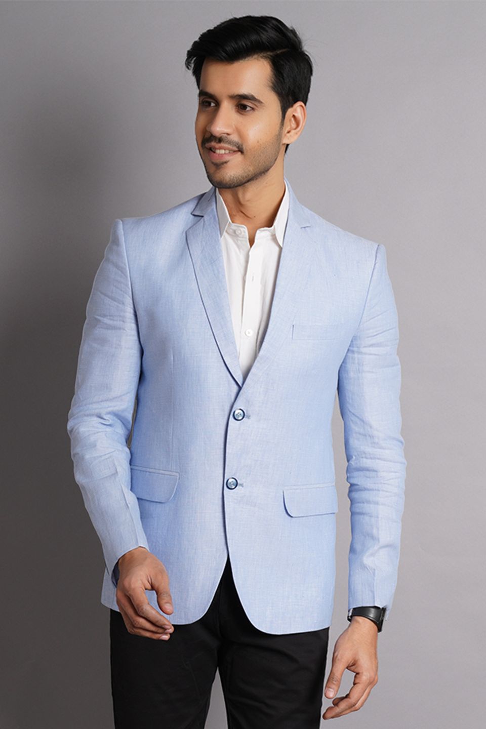 100% Pure Linen Sky Blue Blazer - Main Image