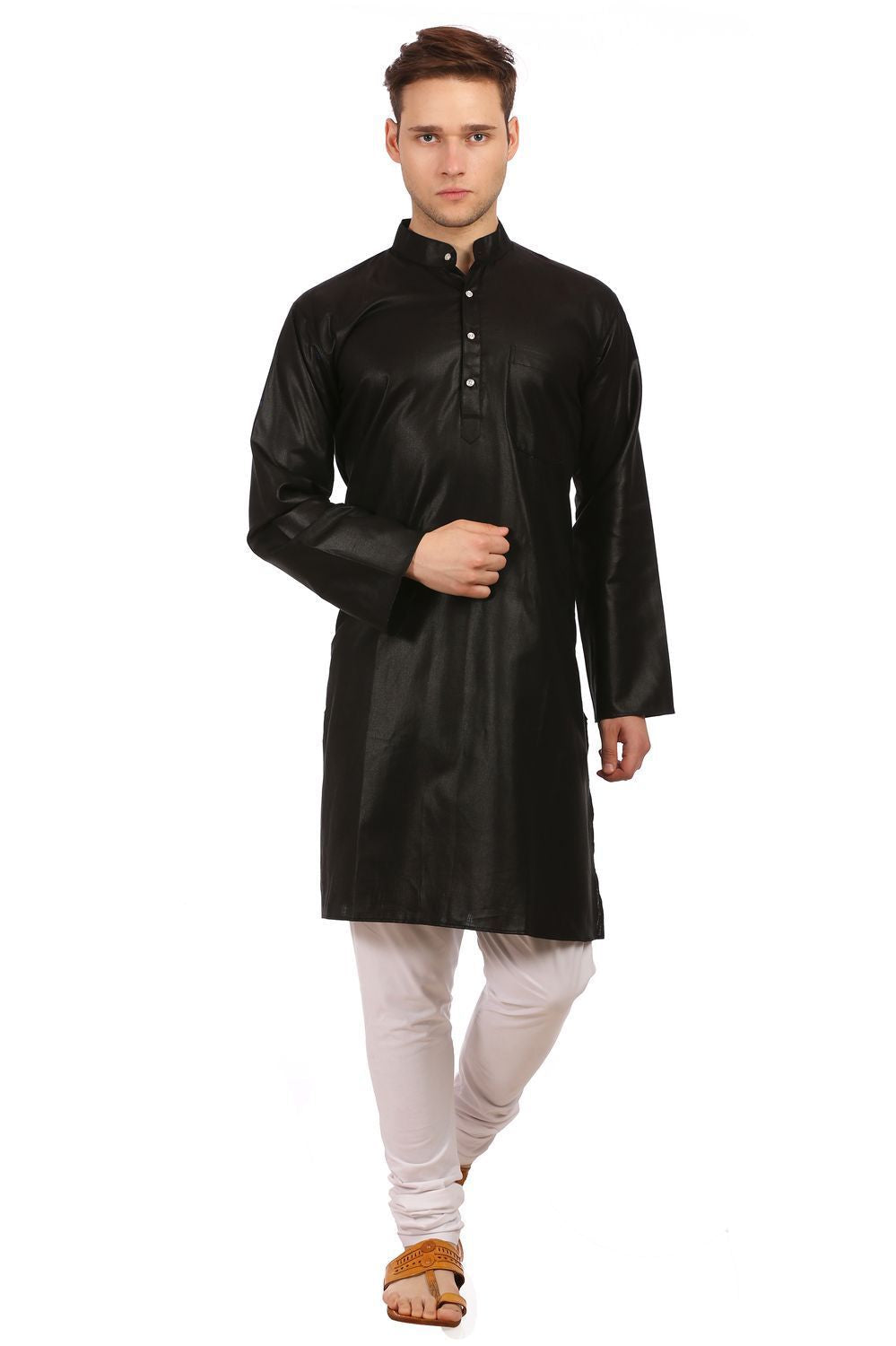 Wintage Men s Cotton Silk Festive and Casual Black Kurta Churidar