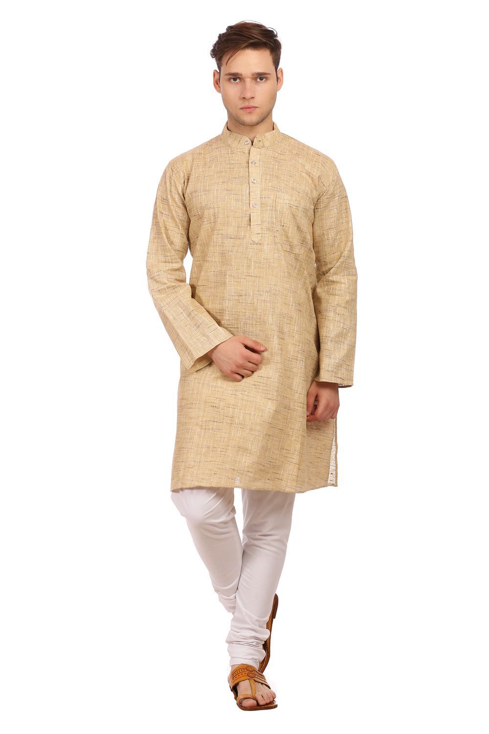 Wintage Men s Matka Silk Linen Festive and Casual Khaki Kurta