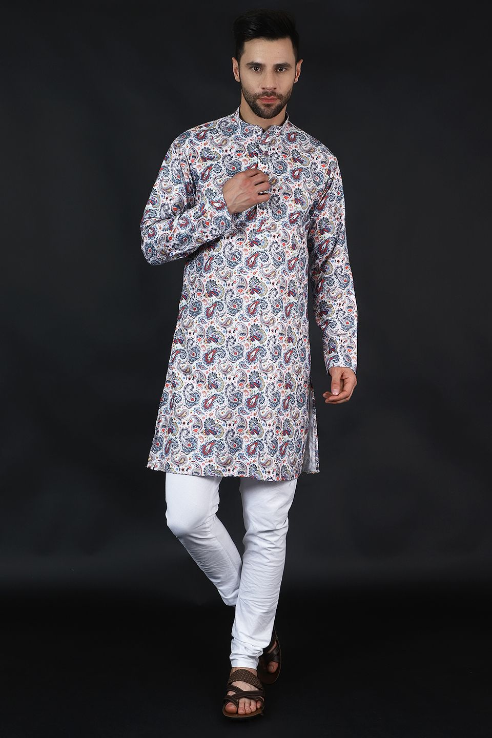 White Readymade Men's Kurta payjama With Designer Embroidery Work