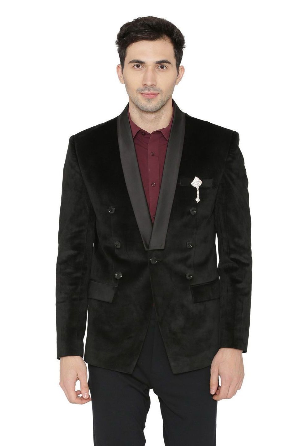 Wintage Men's Velvet Casual and Festive Blazer Coat Jacket Black