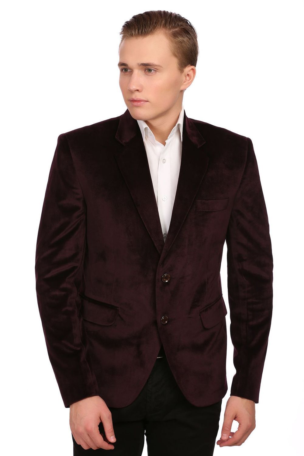 Wintage Men's Velvet Buttoned Notch Lapel Party Coat Blazer (Wine)