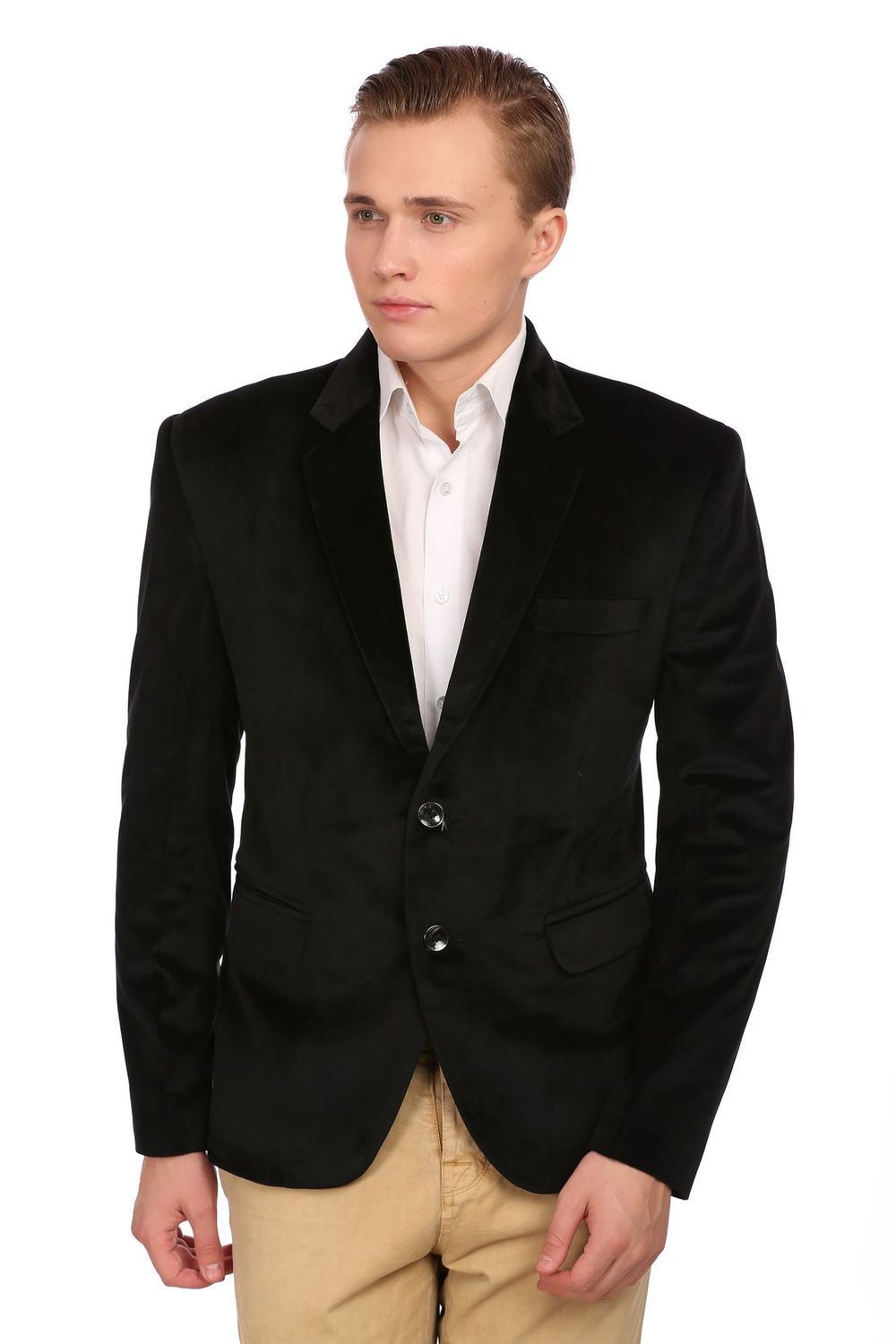Wintage Men's Velvet Buttoned Notch Lapel Coat Blazer (Black)