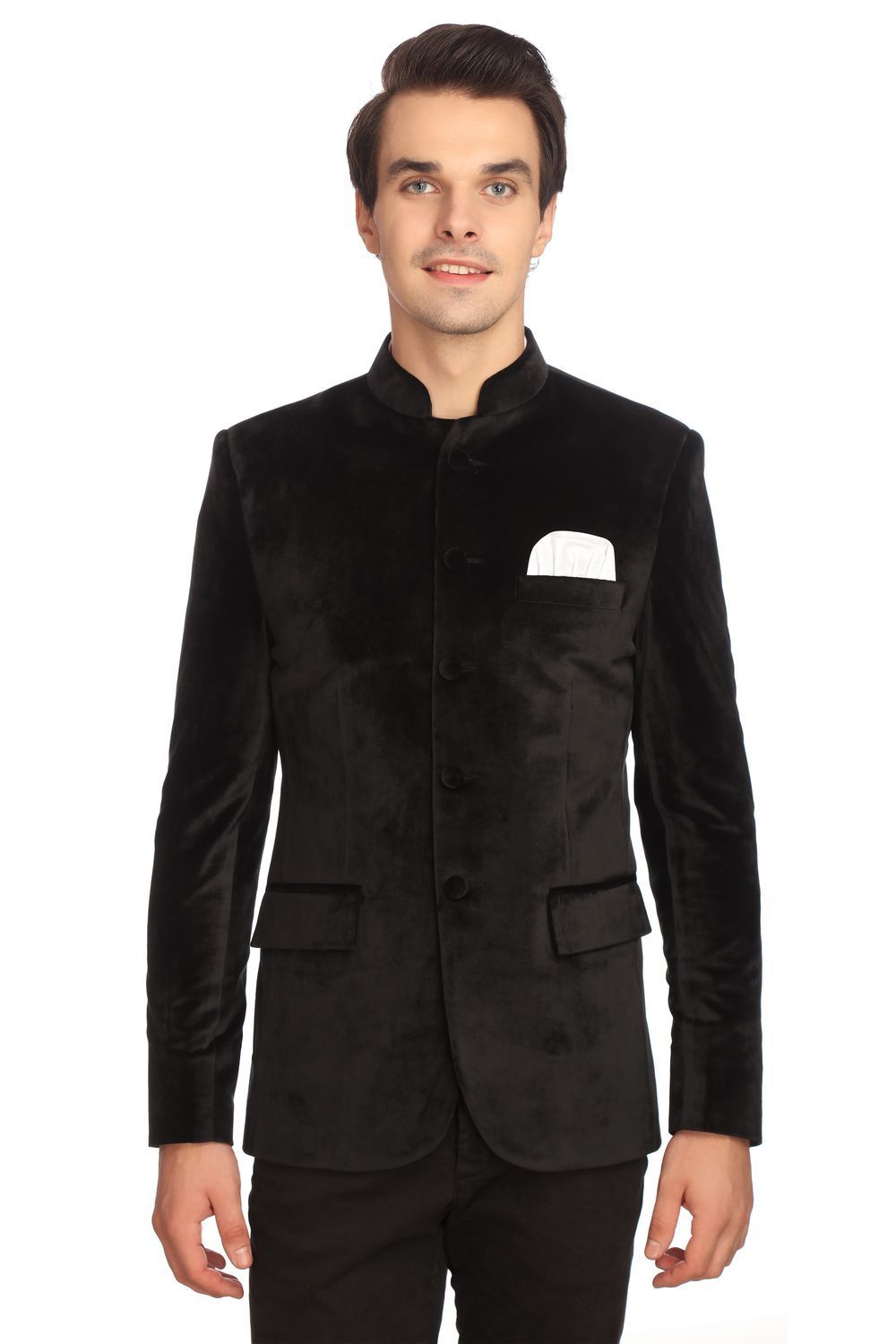 Wintage Men s Velvet Grandad Nehru Blazer Coat Jacket Black