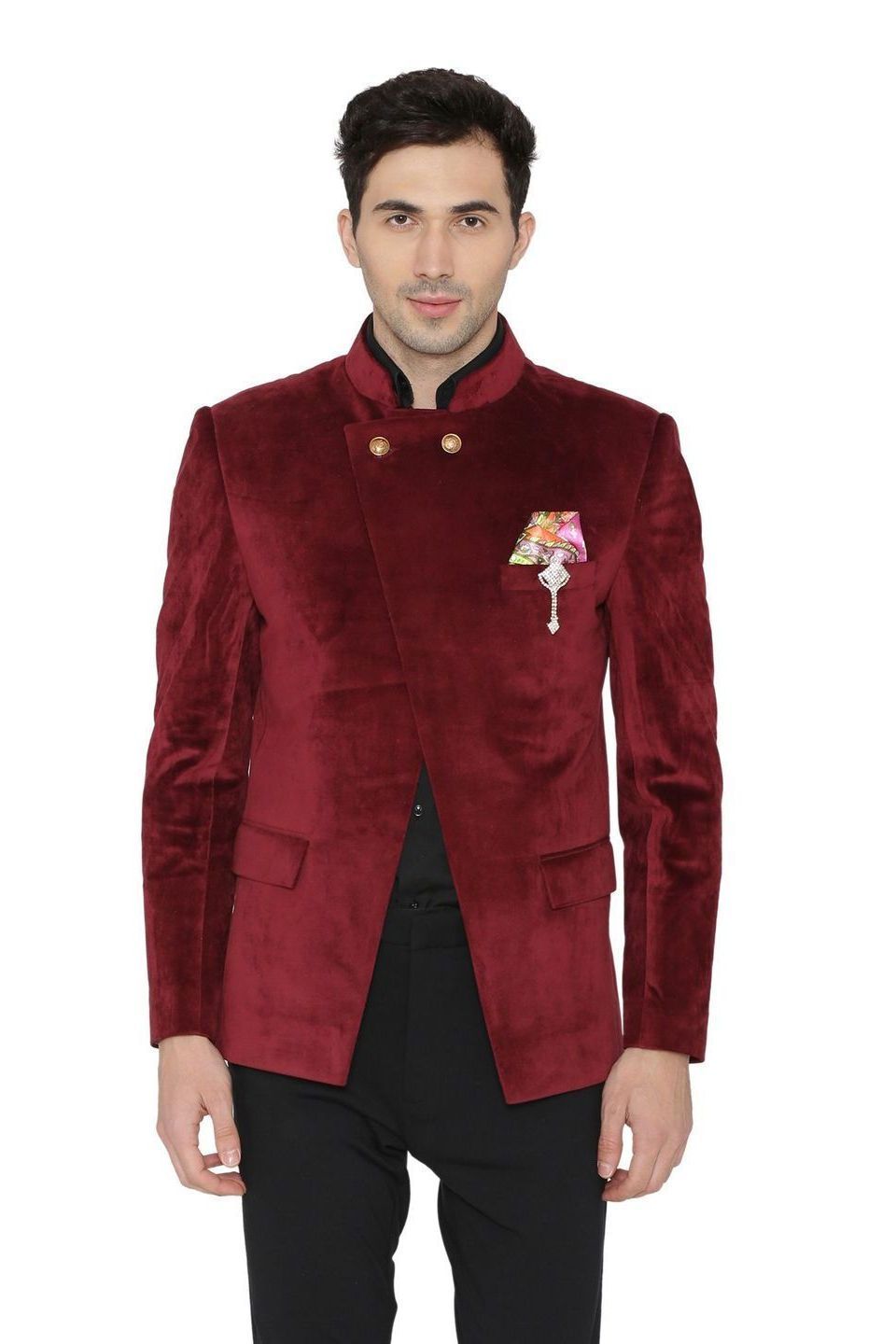 Maroon colour velvet best sale blazer