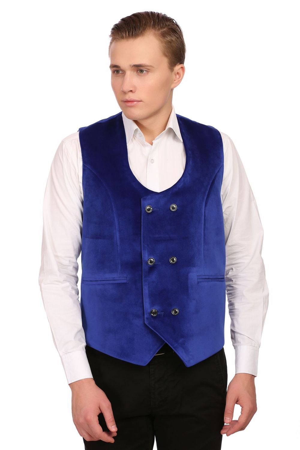 Waist Coat Mens Blue Velvet Vest Wintage Men's Velvet Party Blue