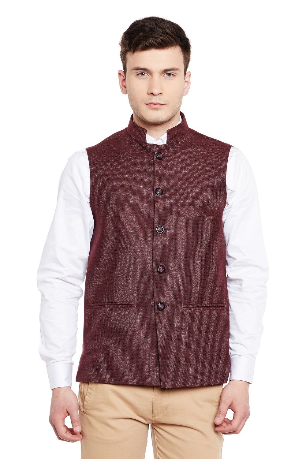 Wintage Men's Wool Blend Grandad Nehru Jacket Vest Waistcoat: Dark