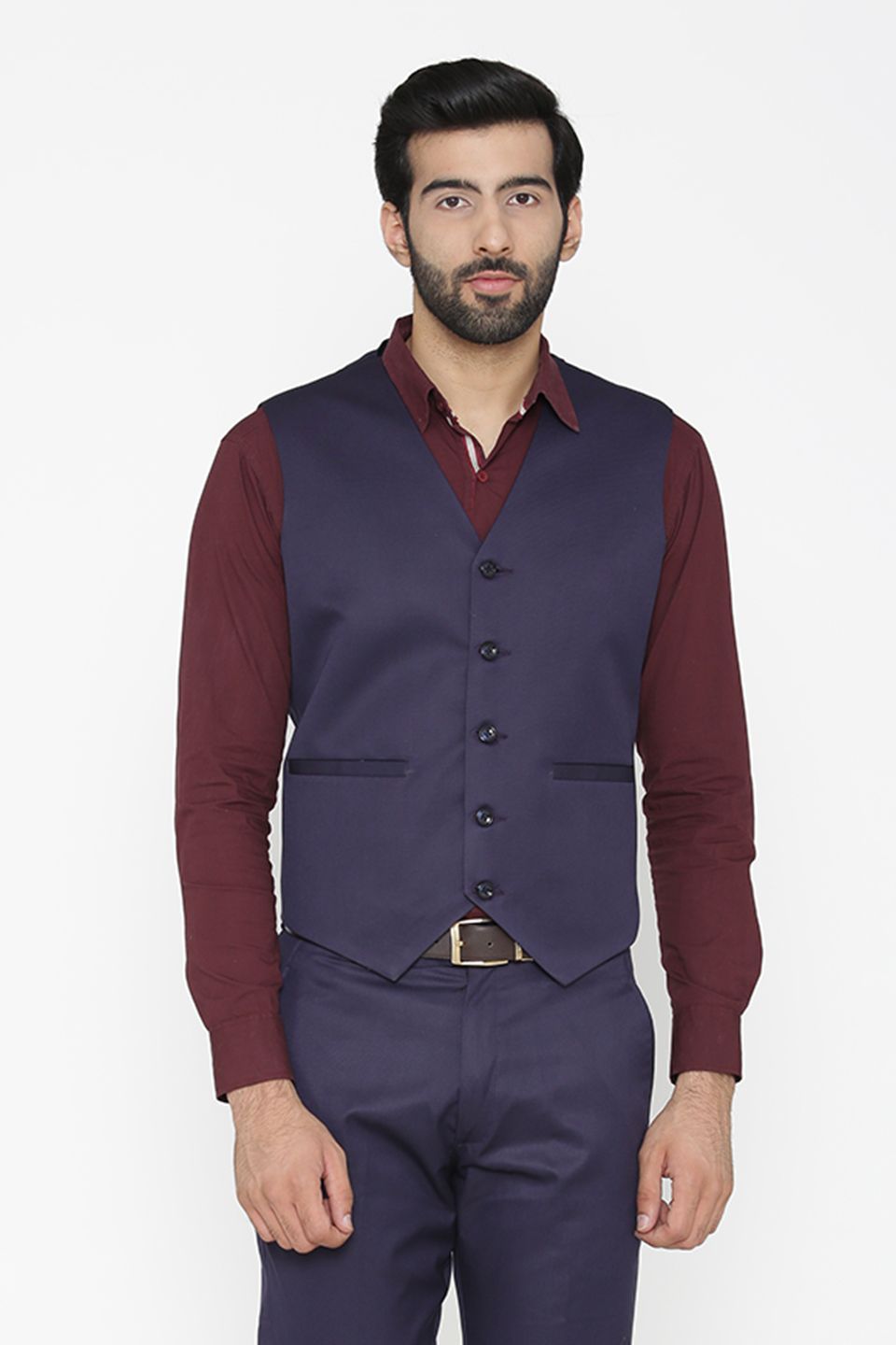 Wintage Men s Polyester Cotton Festive and Casual Vest Waistcoat Blue