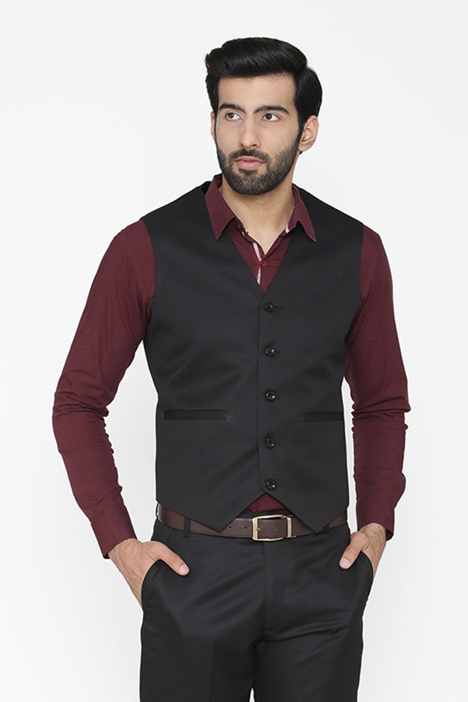 Wintage Men's Polyester Cotton Festive and Casual Vest Waistcoat Black