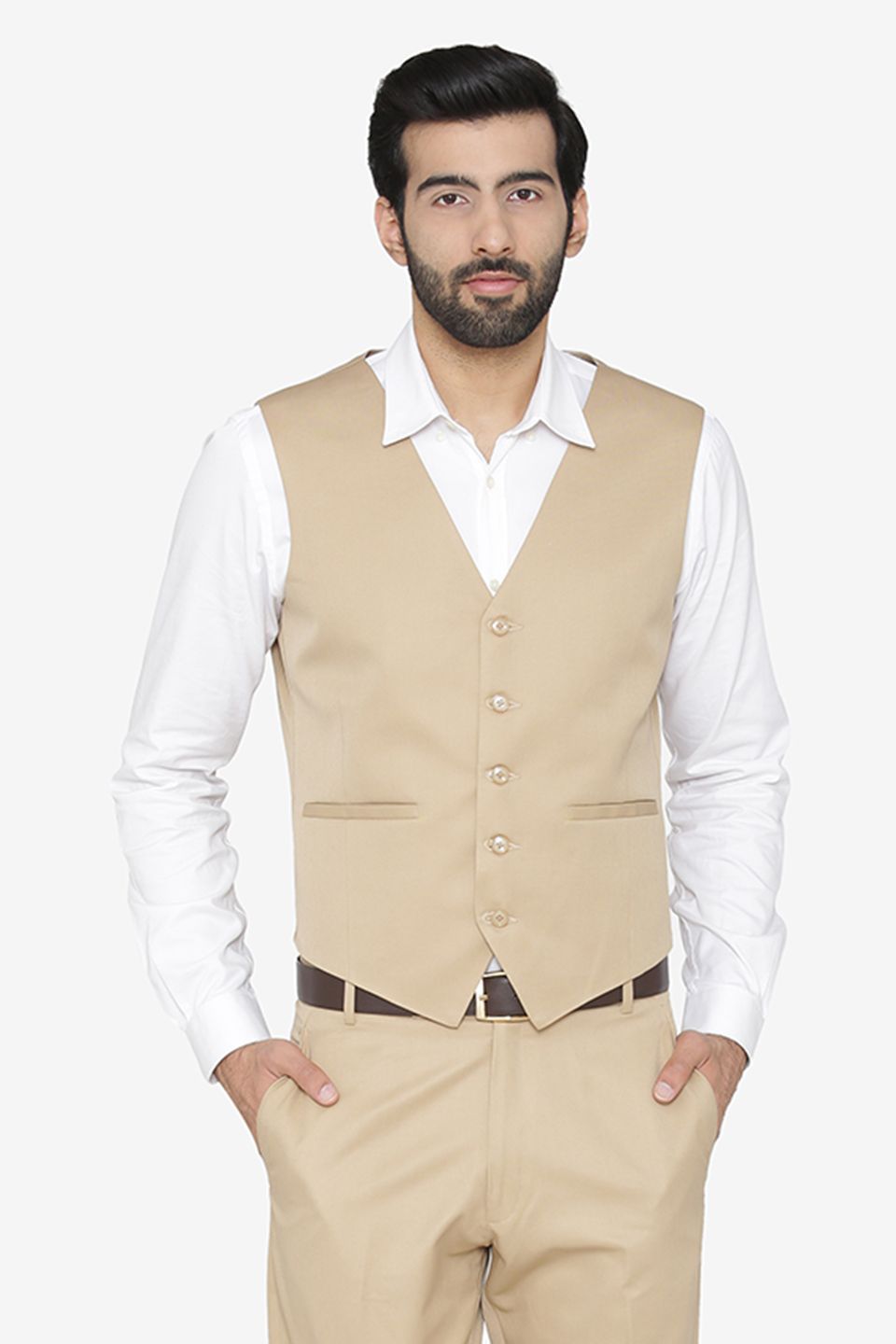 Wintage Men's Polyester Cotton Festive and Casual Vest Waistcoat Beige