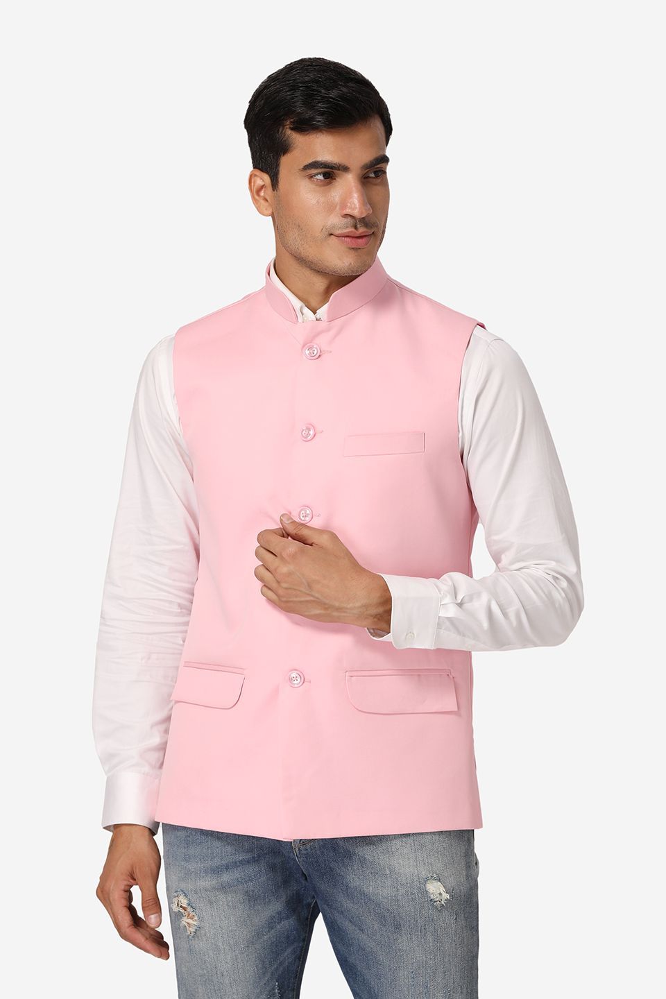Baby pink nehru jacket hot sale