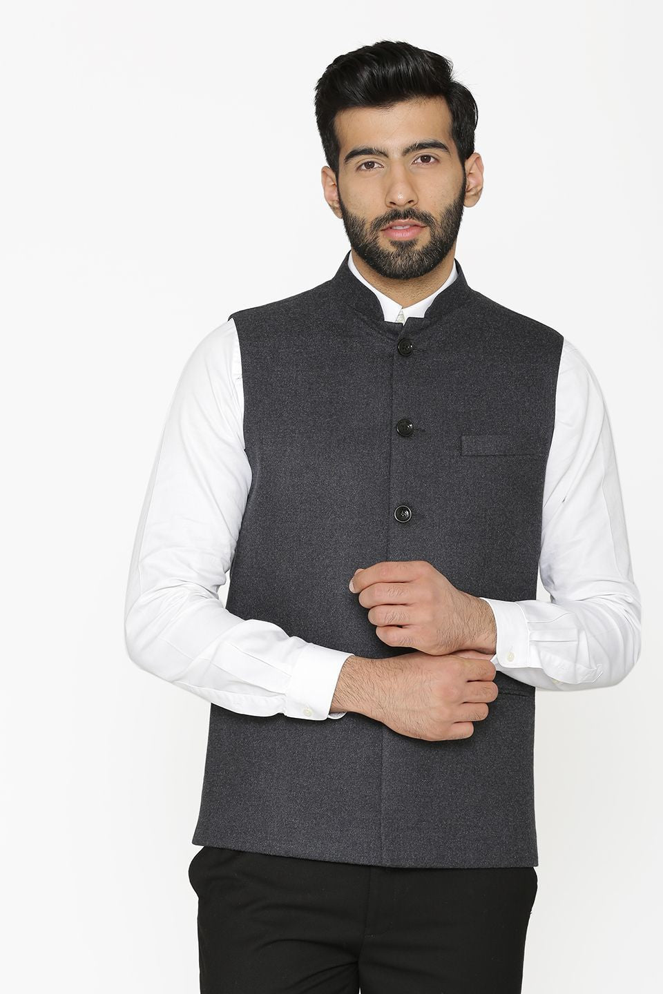 Wintage Men s Tweed Wool Festive and Casual Nehru Jacket Vest Waistcoat Black
