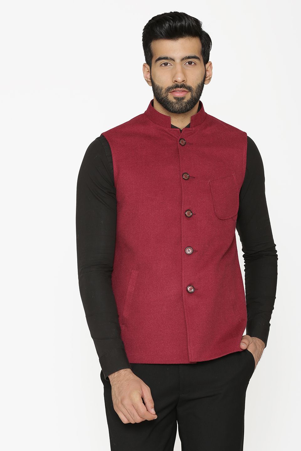 Wintage Men s Tweed Wool Festive and Casual Nehru Jacket Vest Waistcoat Red