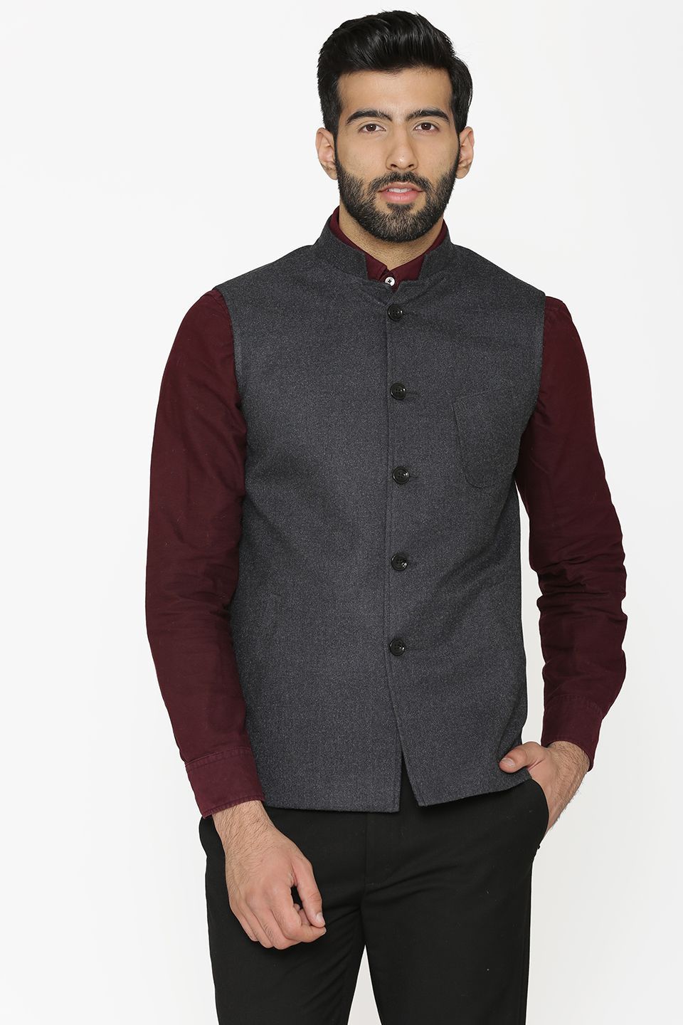 Wintage Men's Tweed Wool Festive and Casual Nehru Jacket Vest Waistcoat Black