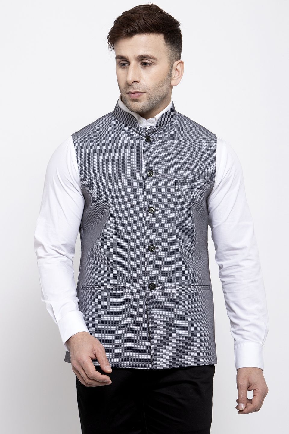 Wintage Men's Poly Cotton Festive and Casual Nehru Jacket Vest Waistcoat Grey