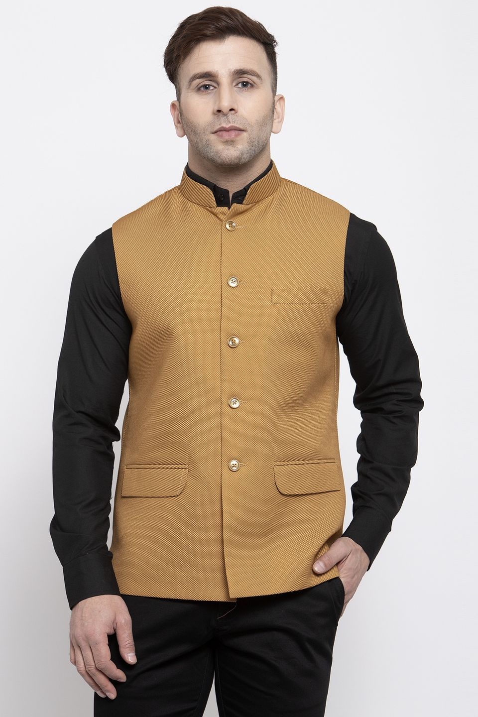 Wintage Men's Poly Cotton Festive and Casual Nehru Jacket Vest Waistcoat Brown