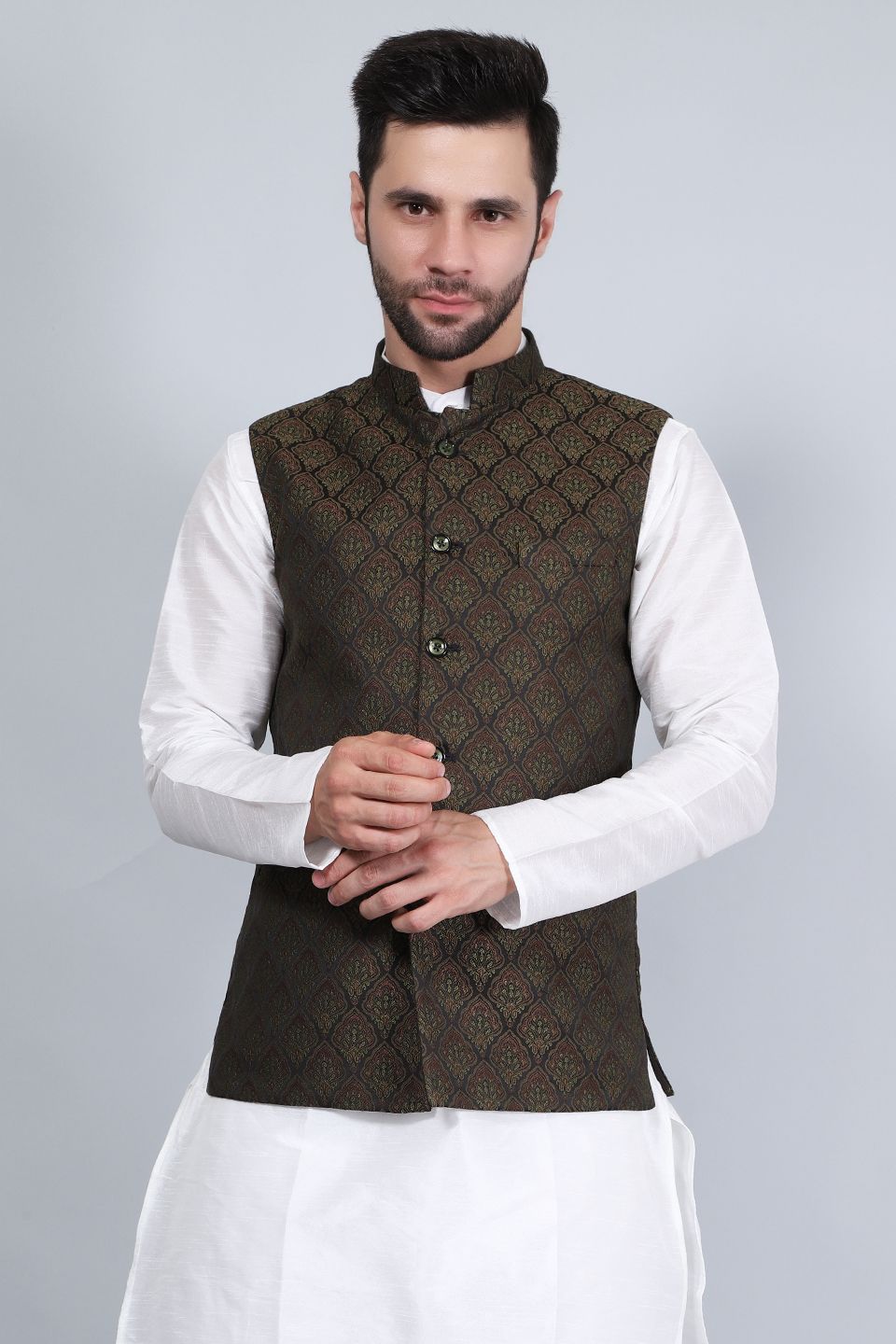 Buy WINTAGE Men s Banarasi Rayon Cotton Brown Modi Nehru Jacket Brown