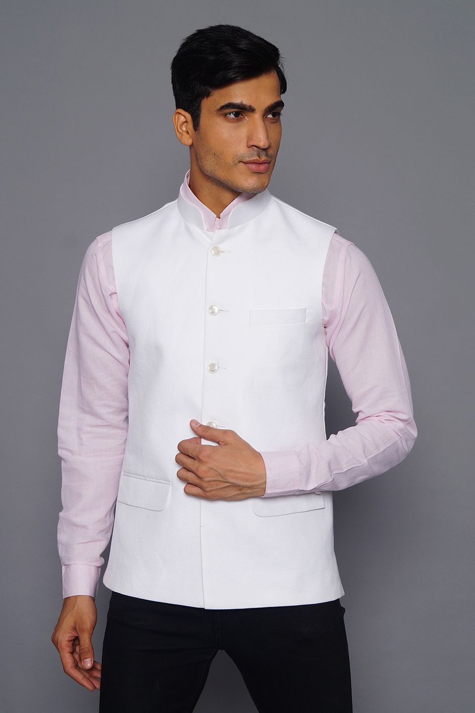 Wintage Men's Pure Linen Nehru Jacket Vest Waistcoat: White
