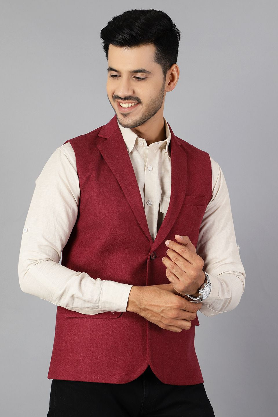 Tweed Wool Red Modi Nehru Jacket