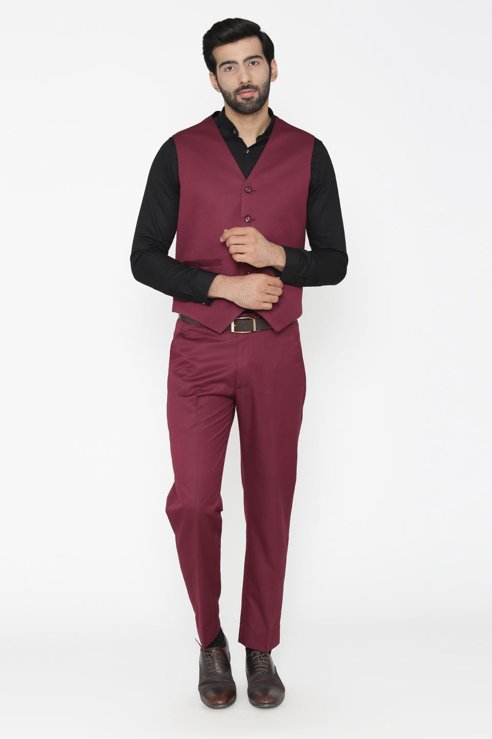 Wintage Men's Polyester Cotton and Evening Vest Pant Set: Purple