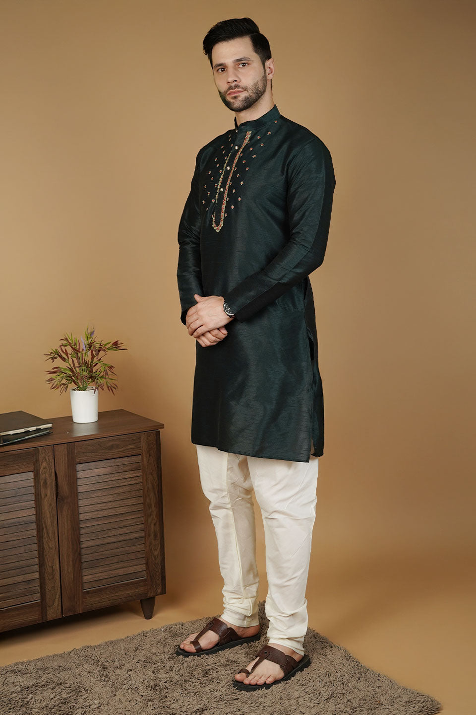 Banarasi Art Silk Green Kurta