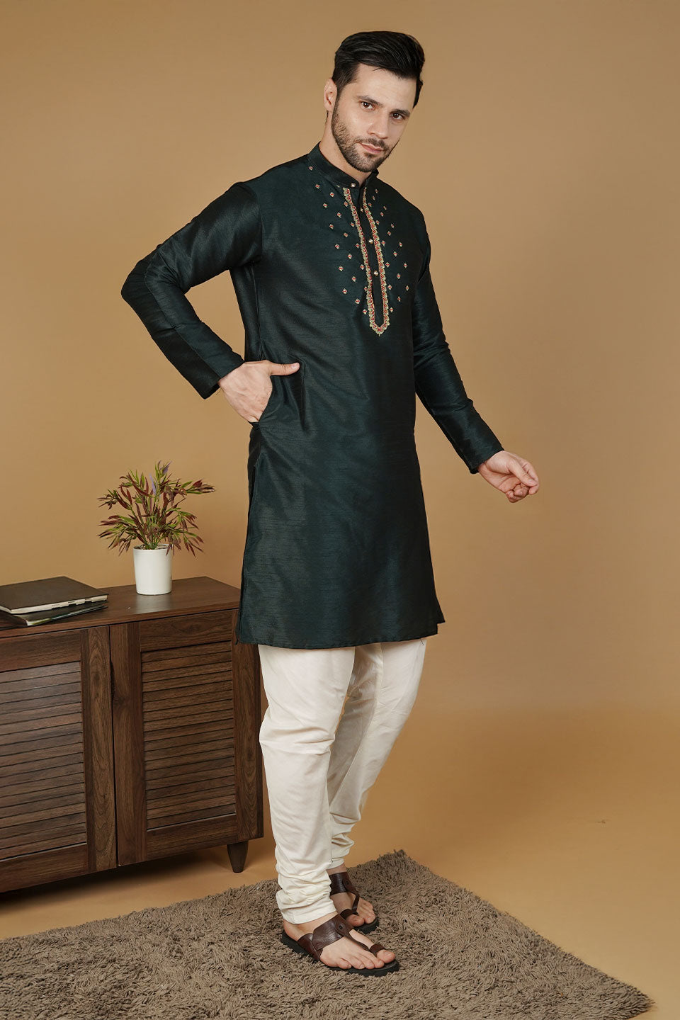 Banarasi Art Silk Green Kurta