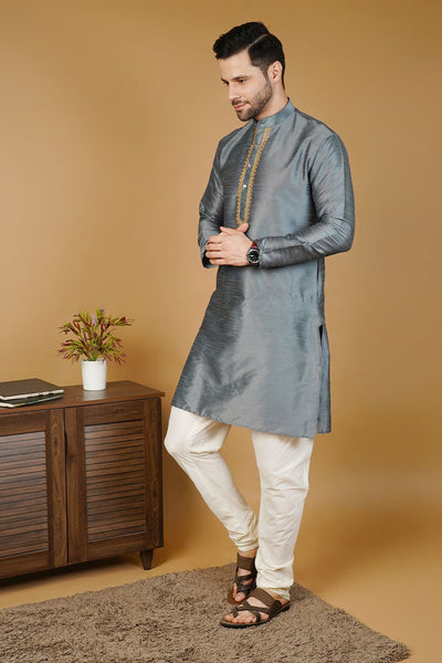 Banarasi Art Silk Grey Kurta