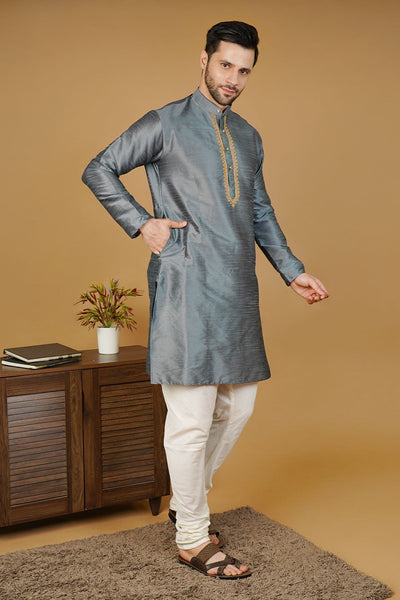 Banarasi Art Silk Grey Kurta