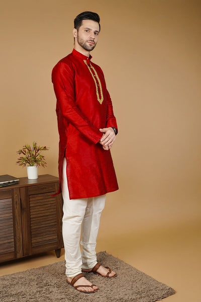 Banarasi Art Silk Red Kurta