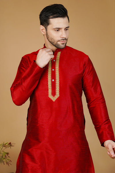 Banarasi Art Silk Red Kurta