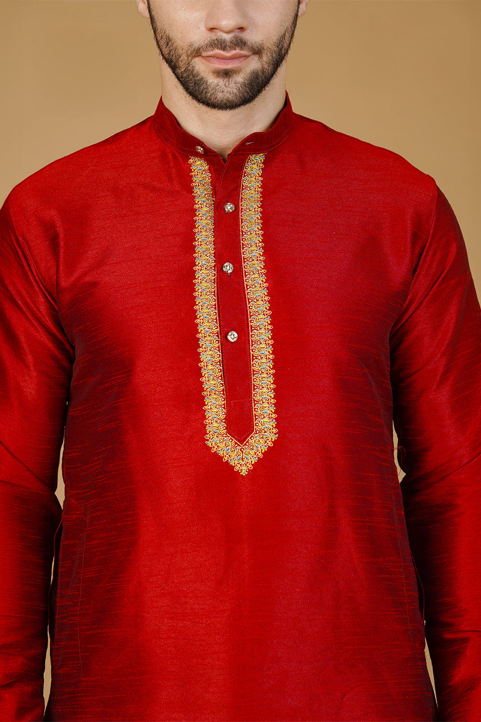 Banarasi Art Silk Red Kurta