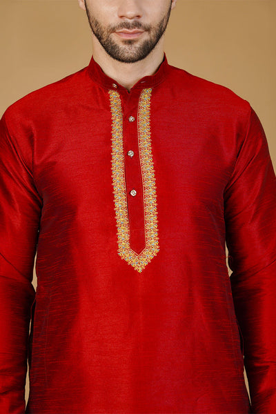 Banarasi Art Silk Red Kurta
