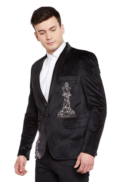 Dust Free Velvet Black Tuxedo with Silver Embroidery