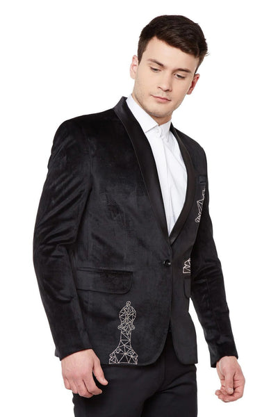 Dust Free Velvet Black Tuxedo with Silver Embroidery