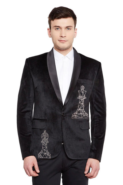 Dust Free Velvet Black Tuxedo with Silver Embroidery