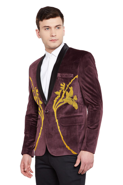 Dust Free Velvet Purple Tuxedo with Gold Embroidery