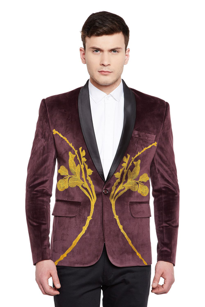 Dust Free Velvet Purple Tuxedo with Gold Embroidery