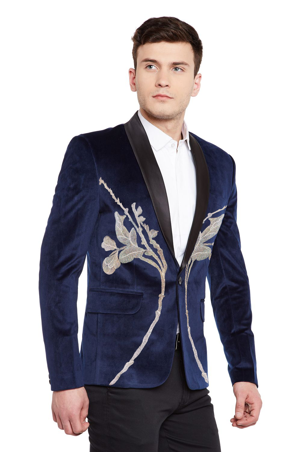 Dust Free Velvet Blue Tuxedo with Silver Embroidery