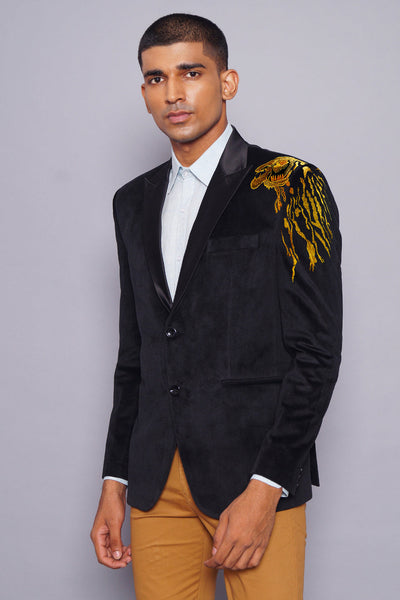 Gold Embroidered Black Tuxedo Blazer